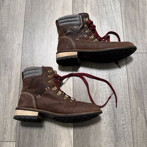 Kodiak Lace-Up Brown Boots with Red Accents